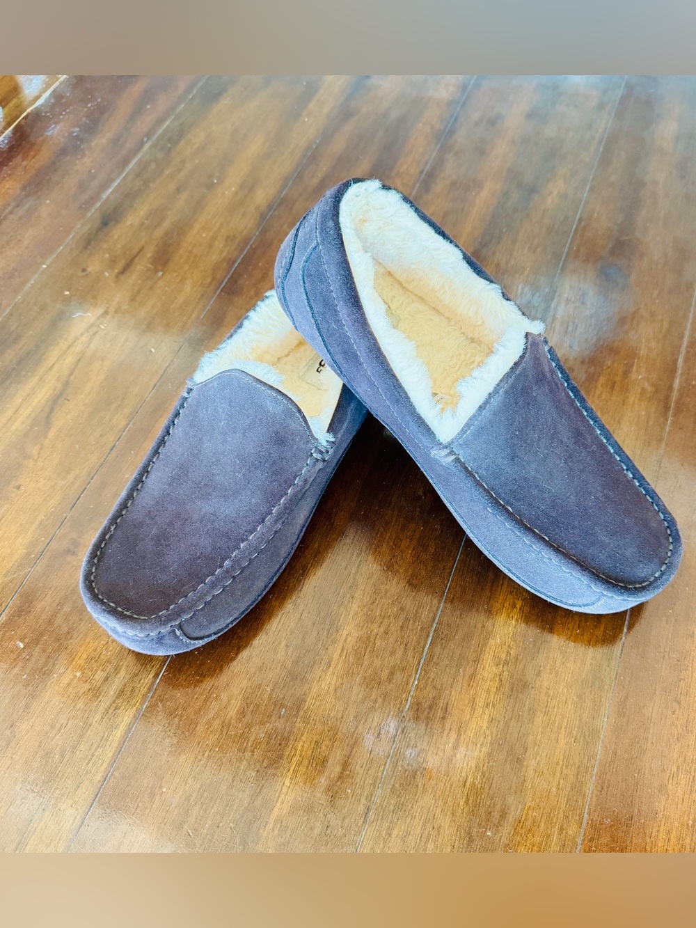 UGG Men's Dark Brown Suede Fleece-Lined Slip-On Loafers size 12